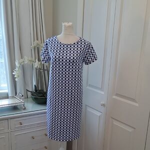 NWOT Womens Sailor-Sailor Blue/White Geometric Print Stretch Mini Shift Dress SM